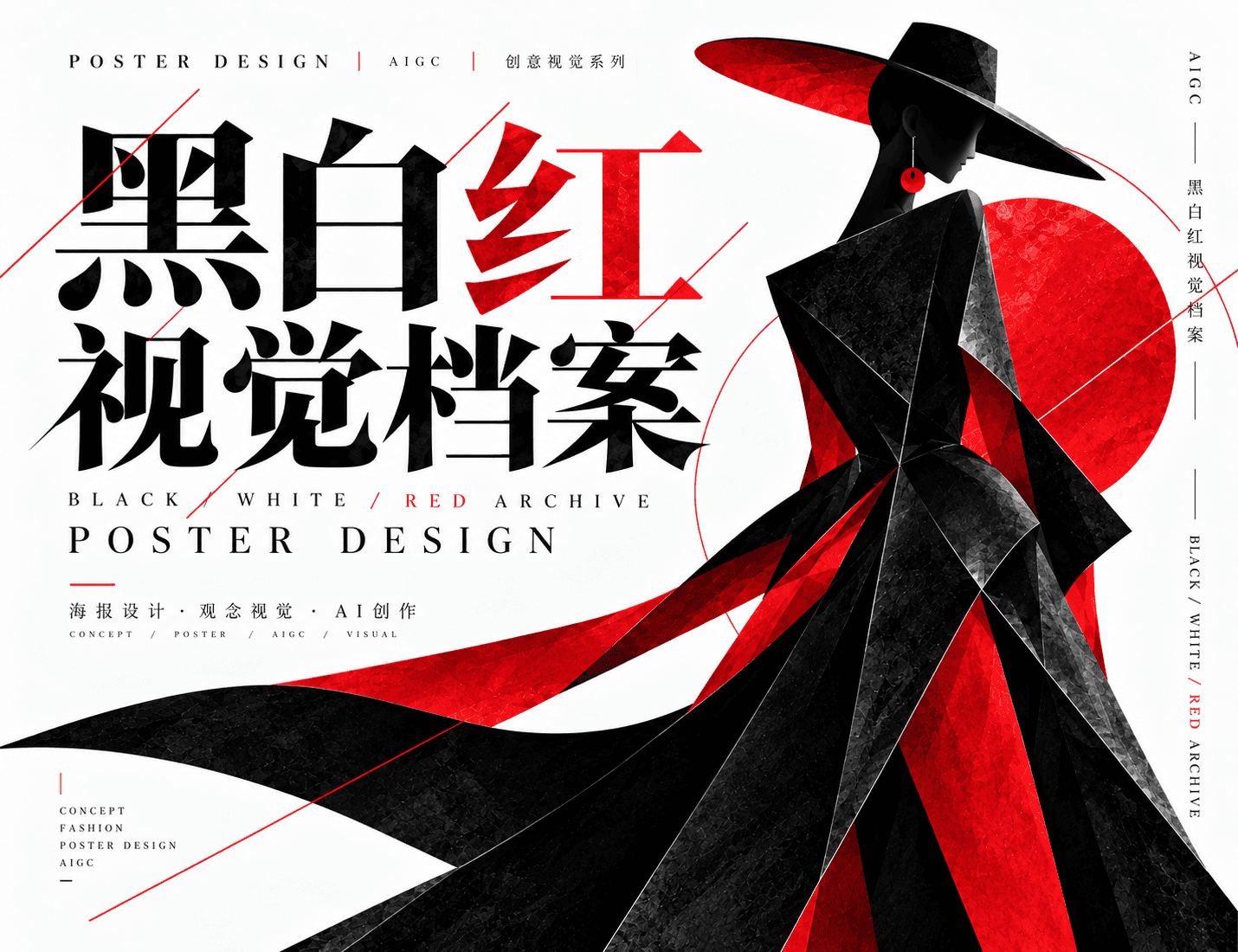 黑白红视觉档案：几何人物与创意海报排版